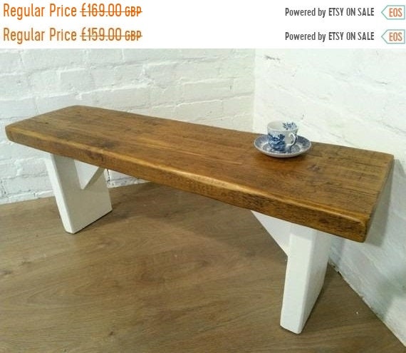 XMAS Sale Extra-Wide F&B Painted 3ft Hand Made Reclaimed Old Pine Beam Solid Wood Dining Bench - Village Orchard Furniture