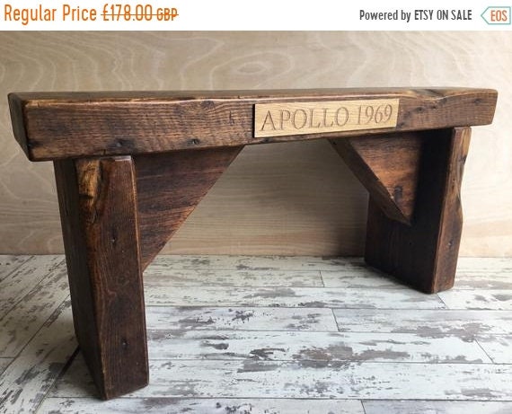 VALENTINE Sale Personalised Oak Ply Name Plaque on Our Hand Made Reclaimed Church Solid Pine Bench