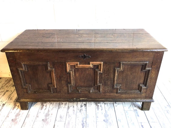 NewYear Sale 1800s English Solid Oak Chest Coffer - Stunning!