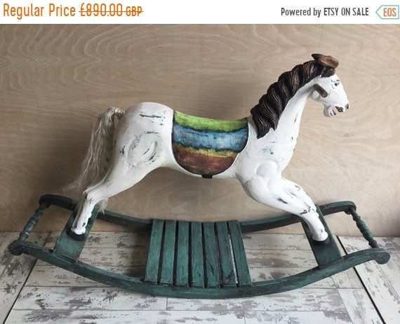Xmas Sale Vintage Hand Made Painted Wooden Large English Rocking Horse
