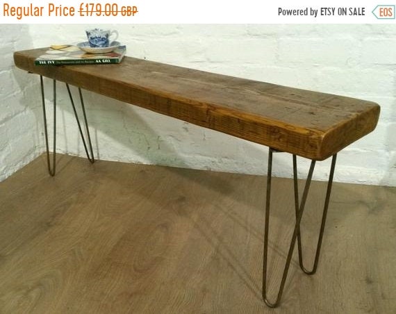 Halloween Sale 5ft Hairpin Legs Solid Rustic Vintage Reclaimed Pine Dining Table Seating BENCH - Village Orchard Furniture