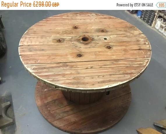 August sale HUGE! Hand Made Reclaimed Pine Plank Spanish Cable Drum Garden Event Round Dining Table