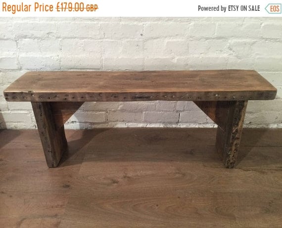 Xmas SALE HandMade Old 1900s Reclaimed Pine Rustic Wooden Vintage Beams Dining Chair Bench - By Village Orchard Furniture in England