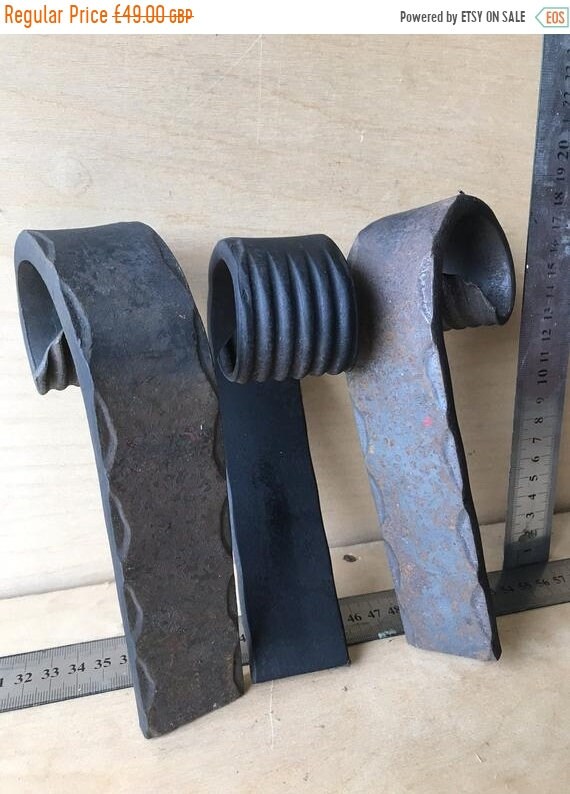 Sept Sale Original 20th C English Hand Forged Blacksmith Made Decorative Finial for Front of Bookcase / Kitchen Island x3