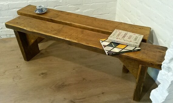 2x (1x PAIR) 100cm Hand Made Reclaimed Old Pine Beam Solid Wood Dining Bench