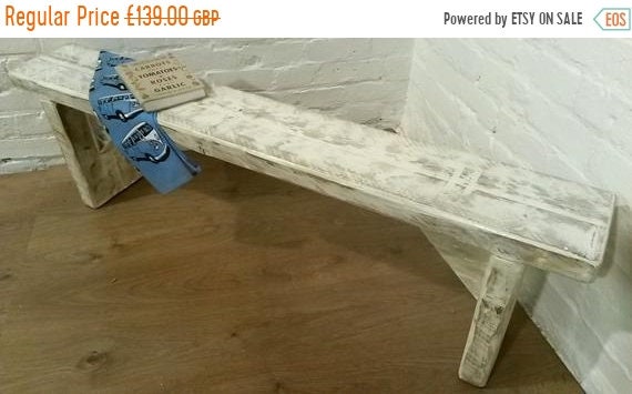 Summer Sale FREE DELIVERY! 4ft Chunky Hand Made Solid Wood Pine White Wash Dining Chair Bench *Bespoke - Built To Last*