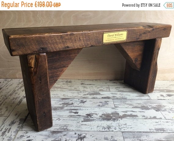 VALENTINE Sale Memorial Tribute Hand Made Reclaimed Church Solid Pine Bench with In Memory Engraved Carving Plaque