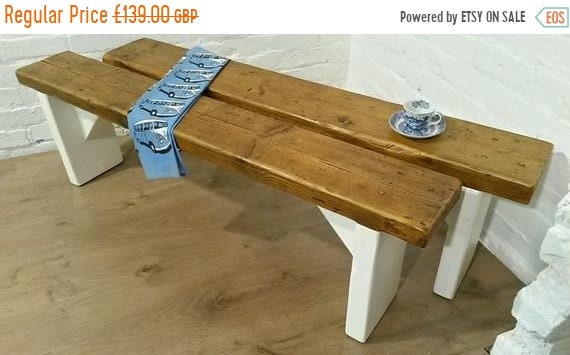 Xmas Sale Free Delivery! F&B Painted 5ft Hand Made Reclaimed Old Pine Beam Solid Wood Dining Bench - Village Orchard Furniture