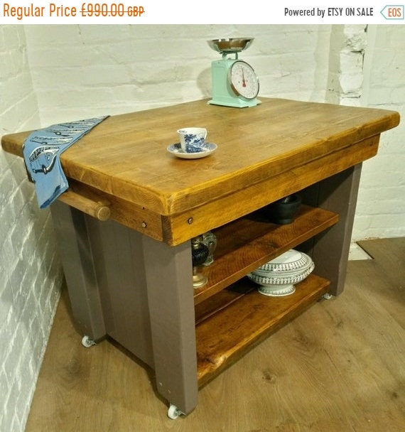 VALENTINE Sale Farmhouse F&B Painted British Solid Reclaimed Pine Butchers Block Table Kitchen Island - Village Orchard Furniture