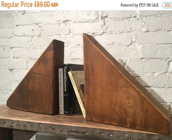 Halloween Sale Huge Triangular Douglas Fir Old Pair of Solid Reclaimed Pine Beam Bookends - Built to Last by Village Orchard Furniture