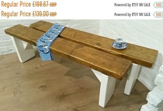 Autumn Sale Free Delivery! F&B Painted 5ft Hand Made Reclaimed Old Pine Beam Solid Wood Dining Bench - Village Orchard Furniture