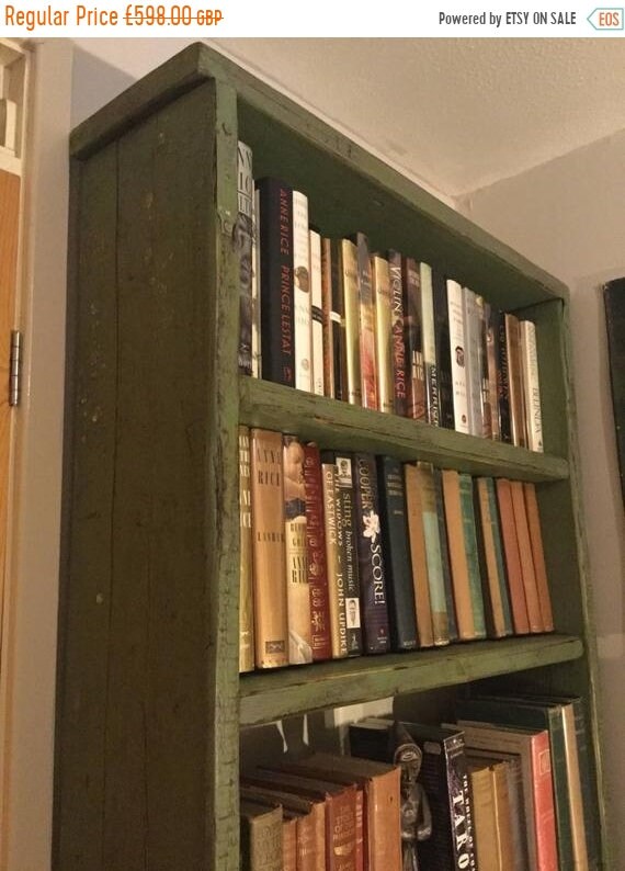 Halloween Sale 7ft BESPOKE Tall Reclaimed Solid Pine Planks Indian Distressed Painted Finish Cabinet Bookcase - Hand Made in England