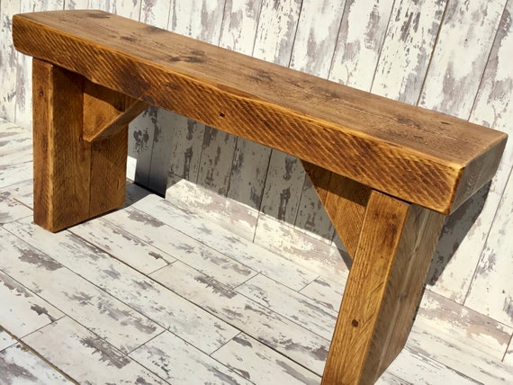 OLD ENGLISH Chunky 4ft Hand Made Reclaimed Pine Beam Solid Wood Dining Bench