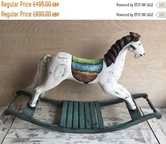 Xmas SALE Beautiful Vintage Hand Made Painted Wooden Large English Rocking Horse