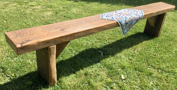 LONG 7ft Reclaimed Solid Wood Old Oak Beam Rustic Chunky Dining Garden Table Bench