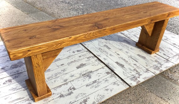 HandMade Chunky Solid Pine Wood Rustic Vintage Reclaimed Pine Dining Oak Finish BENCH