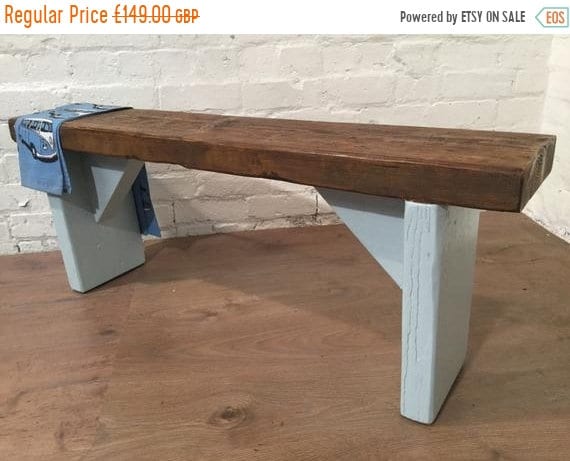JUNE Sale Free Delivery! UK Hand Painted Laura Ashley Duck Egg Blue 4ft Reclaimed Solid Pine Dining Bench - Village Orchard Furniture