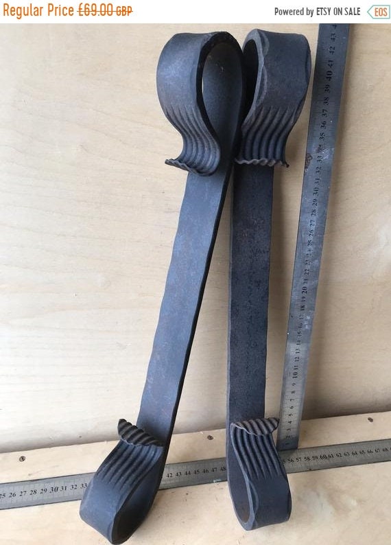 Halloween Sale 2 x Original 20th C English Hand Forged Blacksmith Made Decorative Finial for Front of Bookcase / Kitchen Island