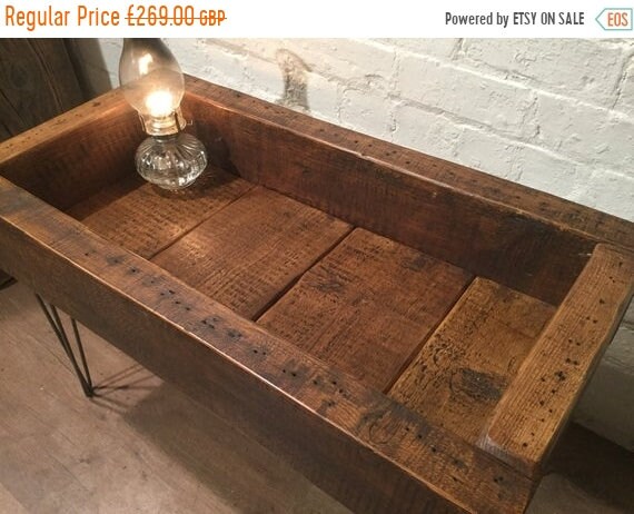 Halloween Sale FREE DELIVERY! English Hand Made Solid Reclaimed 150 y.o Pine Beams & Industrial Hairpin Legs Coffee Table - Village Orchard