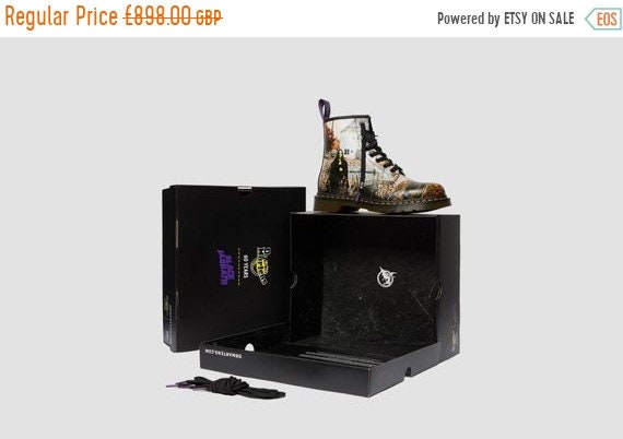 Spring Sale Ultra Rare - Brand New Dr Martens 50th Black Sabbath 1460 Ankle Boots UK SIZE 12 Mens