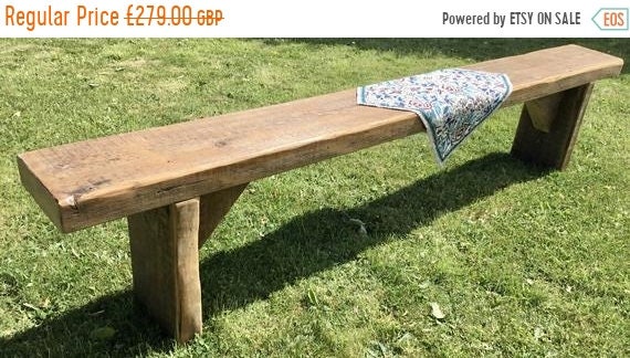 August SALE LONG 7ft Reclaimed Solid Wood Old Oak Beam Rustic Chunky Dining Garden Table Bench