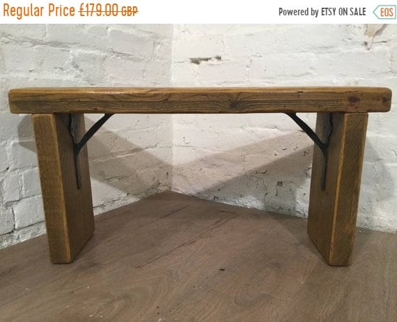 August sale Free Delivery Now - 3ft Industrial Hand Forged Wrought Iron Solid Reclaimed Pine Dining Table BENCH - Village Orchard Furniture