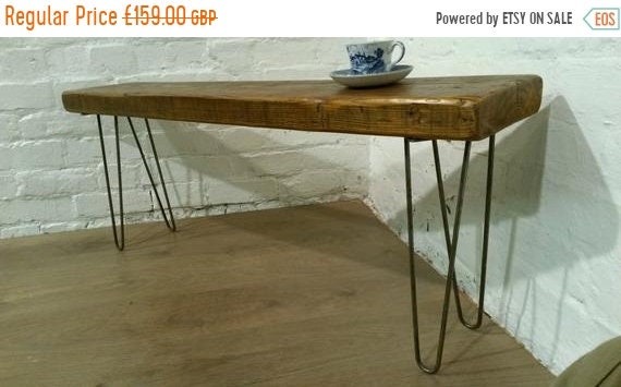 August sale 4ft Hairpin Legs Solid Rustic Vintage Reclaimed Pine Dining Table Seating BENCH - Village Orchard Furniture