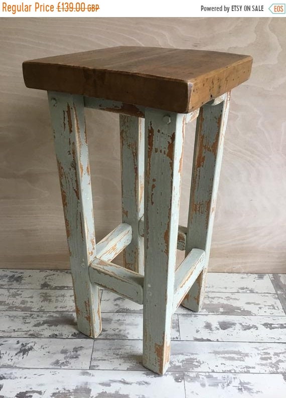 Spring-Sale FREE Delivery! Rustic Hand Painted F&B Made Reclaimed Solid Wood Kitchen Island Bar Stool
