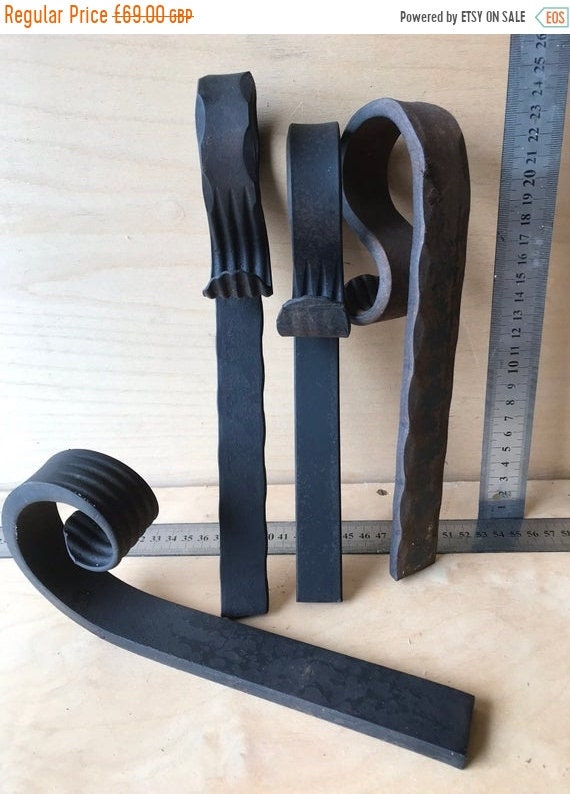 Sept Sale Original 20th C English Hand Forged Blacksmith Made Decorative Finial for Front of Bookcase / Kitchen Island x4