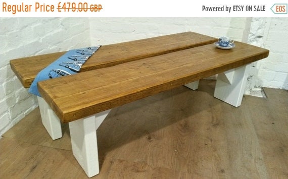 XMAS Sale Free Delivery! Pair of X-Wide F&B Painted 6ft Rustic Reclaimed Pine Dining Plank Table Chair Bench - Village Orchard Furniture