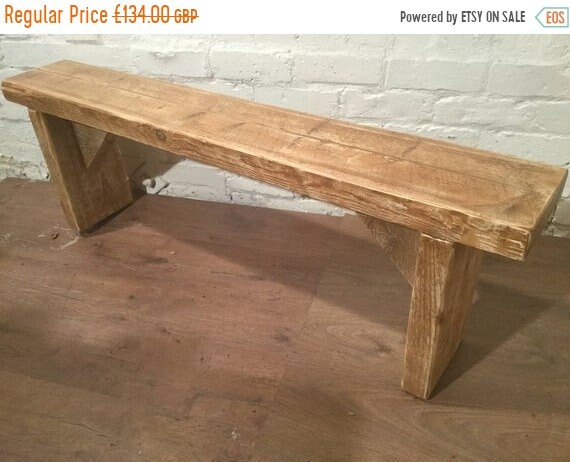 Xmas Sale Hand Made Solid Reclaimed Pine Beam Dining Seating Bench - Free Delivery by Village Orchard Furniture