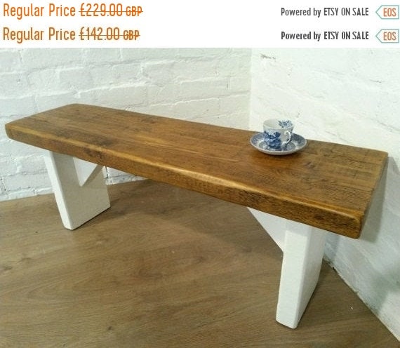 NewYear Sale Free Delivery! Extra-Wide F&B Painted 5ft Hand Made Reclaimed Old Pine Beam Solid Wood Dining Bench - Village Orchard Furniture