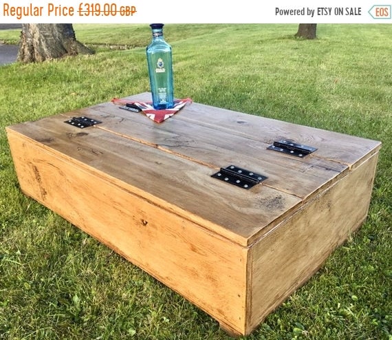 Spring Sale Double-Lid Industrial Hand Made Reclaimed OAK Box Chest Trunk Coffee Table