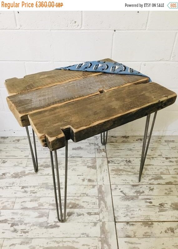 Spring-Sale OOAK Artisan Hand Made 200 Year Old Solid Pine Beam Industrial Hairpin Leg Table