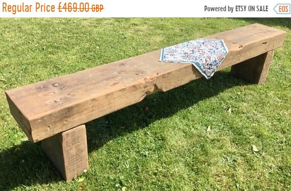 Summer Sale HUGE 7ft - 8ft Reclaimed Solid Wood Old Oak Beam Rustic Chunky Dining Garden Table Bench