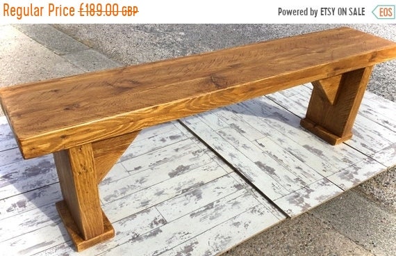 XMAS Sale HandMade Chunky Solid Pine Wood Rustic Vintage Reclaimed Pine Dining Oak Finish BENCH