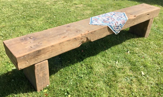 HUGE 7ft - 8ft Reclaimed Solid Wood Old Oak Beam Rustic Chunky Dining Garden Table Bench