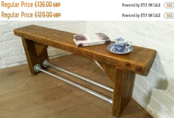 XMAS Sale 3ft FREE Delivery! Industrial Scaffold Steel Pipe Rustic Reclaimed Pine Table Shoe Rack Shelf BENCH - Village Orchard Furniture