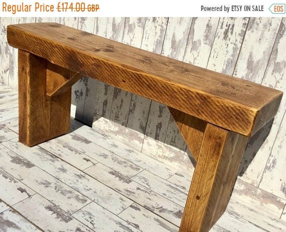 New Year Sale OLD ENGLISH Chunky 4ft Hand Made Reclaimed Pine Beam Solid Wood Dining Bench