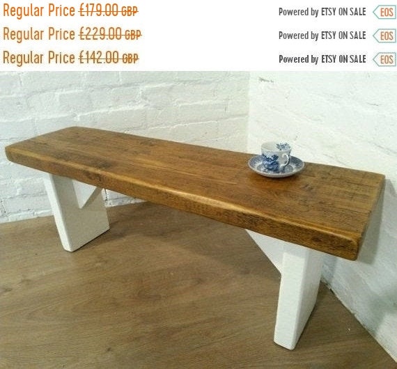 Spring Sale Free Delivery! Extra-Wide F&B Painted 5ft Hand Made Reclaimed Old Pine Beam Solid Wood Dining Bench - Village Orchard Furniture