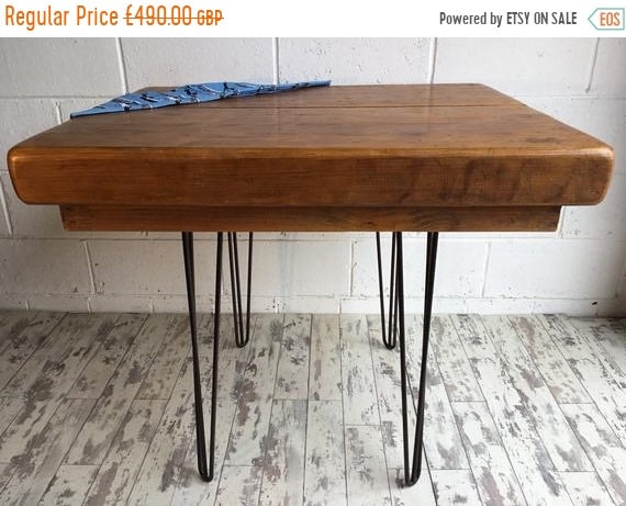 Halloween Sale Huge Reclaimed Church Pine Beam Table Kitchen Island on Hairpin Legs - Only This 1 !