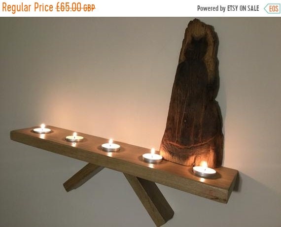 BIG Sale Contemporary Hand Made Solid English Reclaimed Oak Long Candle Shelf