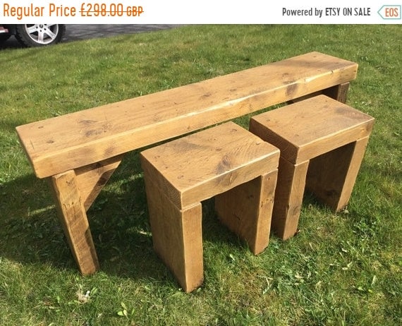 Valentine Sale Home or Garden Hand Made Chunky Solid Reclaimed Pine Wood Dining Table BENCH SET