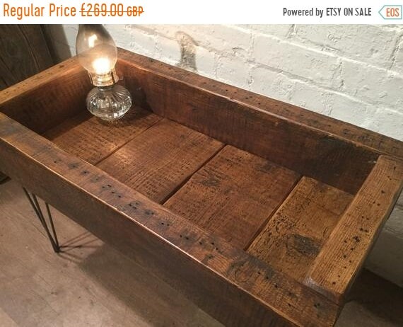 August sale FREE DELIVERY! English Hand Made Solid Reclaimed 150 y.o Pine Beams & Industrial Hairpin Legs Coffee Table - Village Orchard Fur