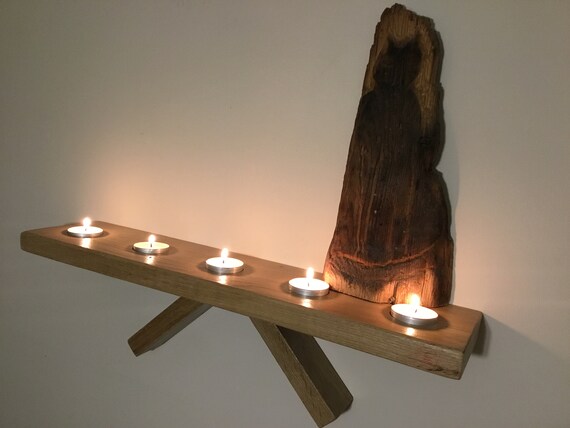 Contemporary Hand Made Solid English Reclaimed Oak Long Candle Shelf