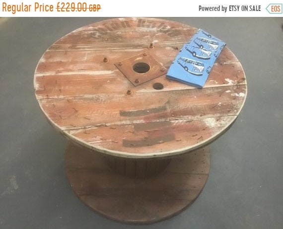 August sale Large Hand Made Reclaimed Pine Plank Spanish Cable Drum Garden Event Round Dining Table