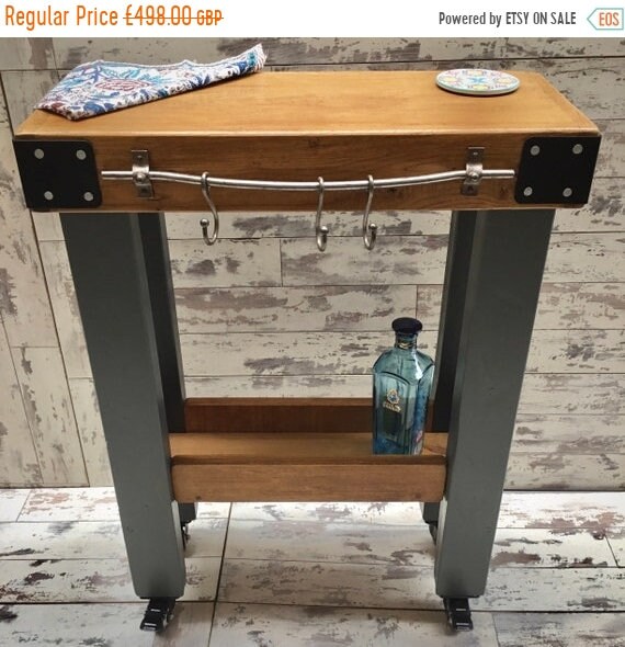XMAS Sale Painted F&B Solid Oak Butchers Block Hand Made Country Chunky Compact Kitchen Island Trolley