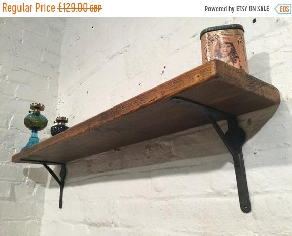 August sale FREE Delivery! 3ft Hand Made Wrought Iron Reclaimed Pine Plank Vintage Solid Wood Book Shelf - Built to Last by Village Orchard