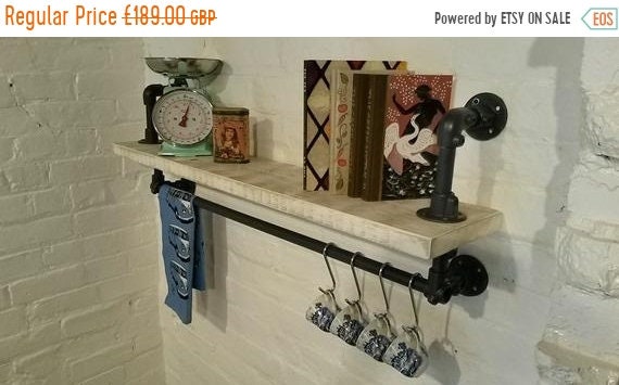 Halloween Sale Free Delivery! White Wash Reclaimed Wood Galvanised Steel Pipe Industrial Bookcase SHELF & RAIL *Bespoke - Built To Last*