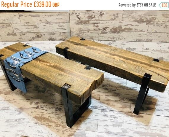 Spring-Sale Bespoke Artisan Hand Made Reclaimed 200 Year Old Vintage Industrial Solid Pine Beam Metal Leg Coffee Table